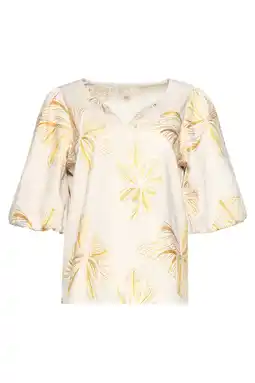 Wehkamp Smashed Lemon gebloemde blousetop met linnen geel aanbieding