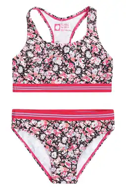 Wehkamp Tumble 'n Dry polyester gebloemde bikini donkerblauw/roze aanbieding