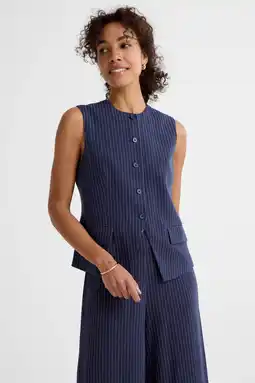 Wehkamp Ruby gilet met linnen krijtstreep donkerblauw aanbieding