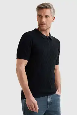 Wehkamp Vanguard regular polo gebreid donkerblauw aanbieding