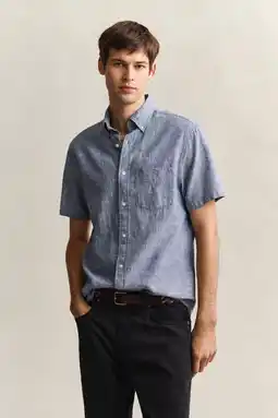 Wehkamp GANT regular casual overhemd met linnen blauw aanbieding