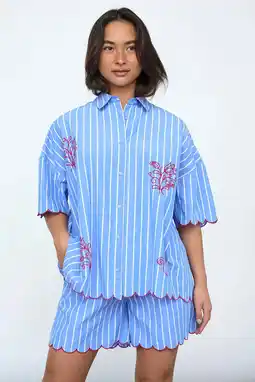 Wehkamp SisterS Point gestreepte blouse met borduursels - blauw aanbieding
