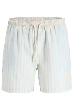 Wehkamp JACK & JONES PANTS STUDIO gestreepte zwemshort lichtblauw/ecru aanbieding