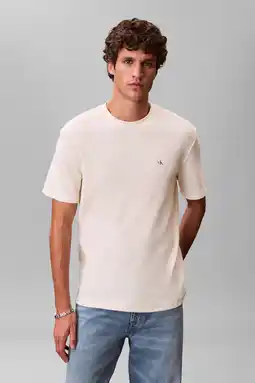 Wehkamp CALVIN KLEIN JEANS regular T-shirt met textuur ecru aanbieding