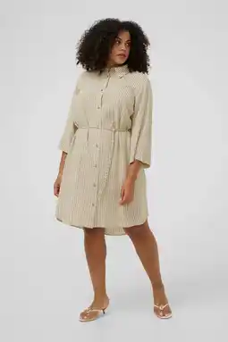Wehkamp Kaffe Curve blousejurk met krijtstreep beige aanbieding