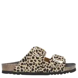 Wehkamp Scholl Noelle leren slippers met panterprint beige/zwart aanbieding