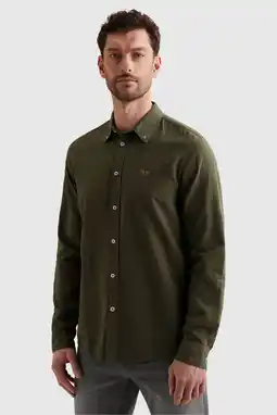 Wehkamp PME Legend regular casual overhemd met linnen donkergroen aanbieding