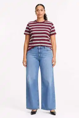 Wehkamp NOISY MAY Curve gestreept T-shirt donkerrood aanbieding