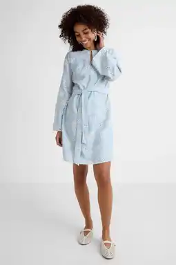 Wehkamp Ruby broderie midi jurk lichtblauw aanbieding