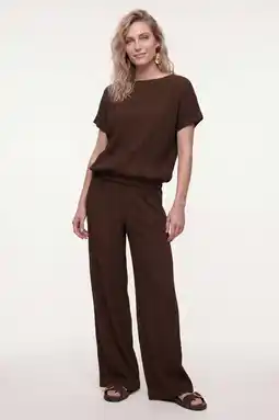 Wehkamp Tramontana high waist straight fit broek met textuur - bruin aanbieding