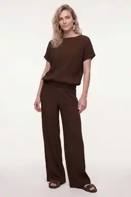 Wehkamp Tramontana high waist straight fit broek met textuur - bruin aanbieding