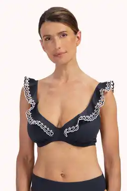 Wehkamp Cyell niet-voorgevormde beugel bikinitop met ruches zwart aanbieding