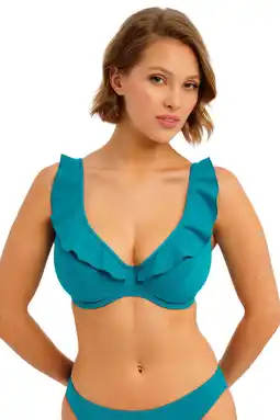 Wehkamp Freya niet-voorgevormde beugel bikinitop Jewel Cove met ruches turquoise aanbieding