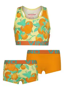 Wehkamp Vingino bh top + 2 shorts oranje/geel aanbieding