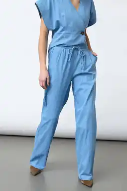 Wehkamp SisterS Point katoenen straight regular waist broek - lichtblauw denim aanbieding