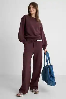 Wehkamp Anytime wide leg joggingbroek donkerbruin aanbieding
