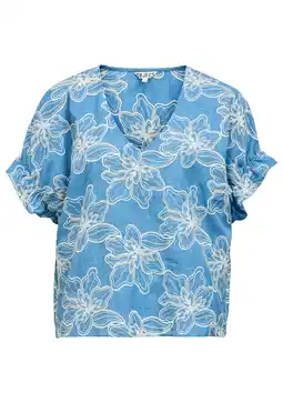 Wehkamp OBJECT gebloemde blousetop met borduursels - blauw aanbieding