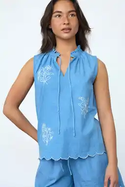 Wehkamp SisterS Point denim top met borduursels - lichtblauw aanbieding