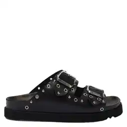 Wehkamp Scholl Beatriz Ring leren slippers zwart aanbieding