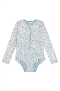 Wehkamp Swim Essentials UV badpak met bloemenprint lichtblauw/roze aanbieding