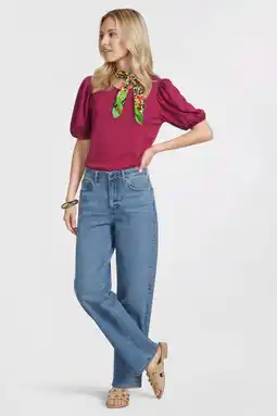 Wehkamp Anytime T-shirt met pofmouwen wijnrood aanbieding