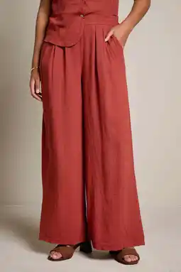 Wehkamp LOLALIZA linnen high waist wide leg fit broek - roodbruin aanbieding