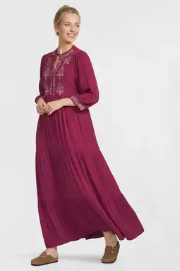 Wehkamp Anytime crinkle maxi jurk met borduursel wijnrood aanbieding