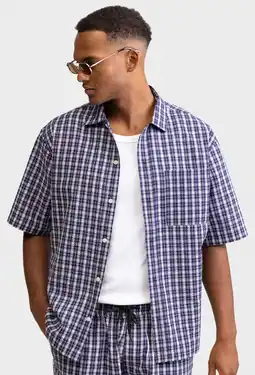 Wehkamp Redefined Rebel katoenen loose fit geruit overhemd - donkerblauw aanbieding