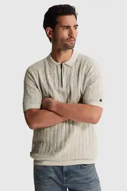 Wehkamp Cast Iron regular polo fijn gebreid ecru aanbieding