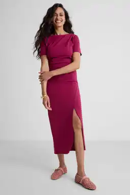 Wehkamp Ruby midi jurk met plooien detail wijnrood aanbieding