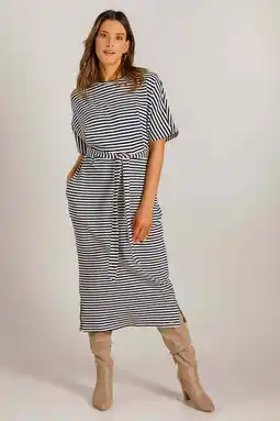 Wehkamp Ivy Beau gestreepte t-shirtjurk midi jurk ecru aanbieding