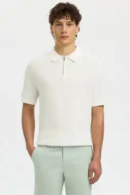 Wehkamp Selected regular polo gebreid ecru aanbieding