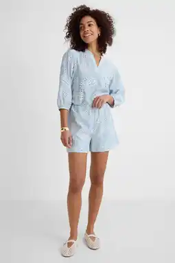 Wehkamp Ruby broderie short met linnen lichtblauw aanbieding