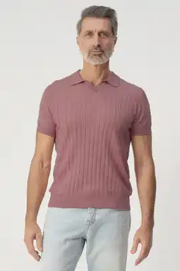 Wehkamp Campbell regular polo met linnen rib gebreid roze aanbieding