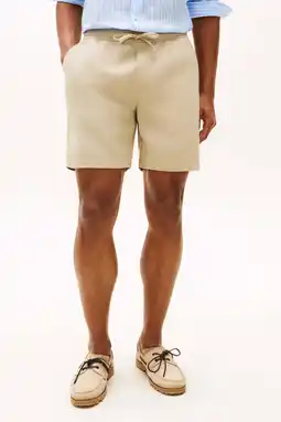 Wehkamp Tommy Hilfiger regular casual short met linnen beige aanbieding