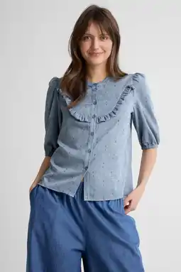 Wehkamp Anytime blouse met ruches blauw aanbieding