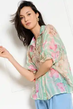 Wehkamp LOLALIZA gestreepte gebloemde blouse groen aanbieding