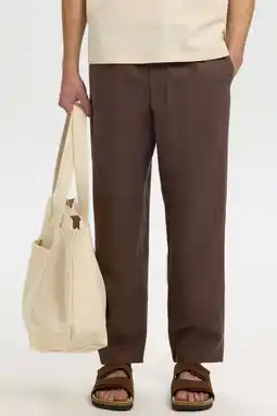 Wehkamp Selected linnen tapered broek - bruin aanbieding