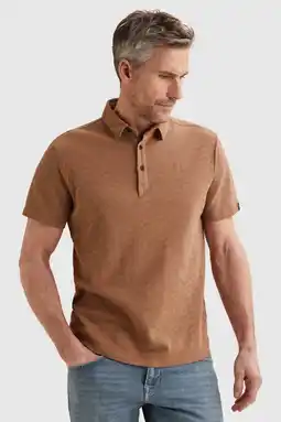 Wehkamp Vanguard regular polo met ingebreid patroon bruin aanbieding