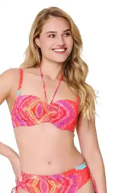 Wehkamp LingaDore voorgevormde strapless bandeau bikinitop koraalrood/turquoise aanbieding
