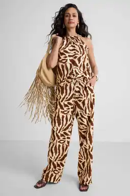 Wehkamp Ruby wide leg broek met zebraprint beige/bruin aanbieding