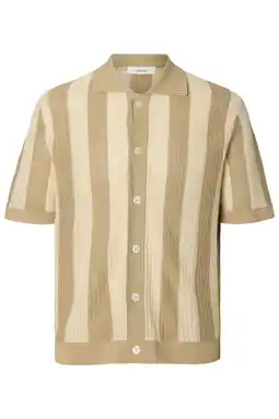 Wehkamp Selected relaxed gestreept casual overhemd gebreid beige aanbieding