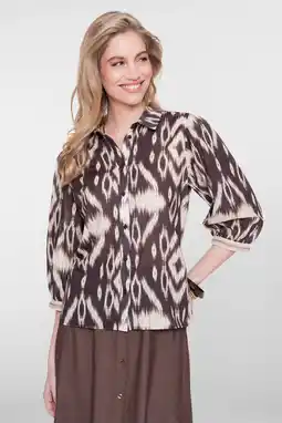 Wehkamp Geisha katoenen blouse met print - bruin aanbieding