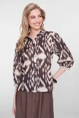 Wehkamp Geisha katoenen blouse met print - bruin aanbieding