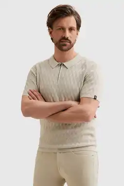 Wehkamp Vanguard regular polo gebreid ecru aanbieding