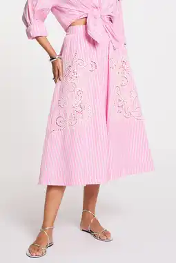 Wehkamp Morgan gestreepte midi rok broderie roze aanbieding