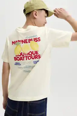 Wehkamp JACK & JONES JUNIOR relaxed fit T-shirt met backprint - ecru aanbieding