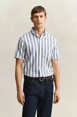 Wehkamp GANT regular gestreept overhemd met linnen blauw aanbieding