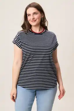 Wehkamp Miss Etam Plus gestreepte T-shirt donkerblauw aanbieding