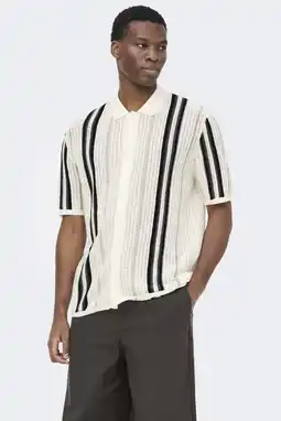 Wehkamp ONLY & SONS regular gestreept casual overhemd gebreid ecru aanbieding